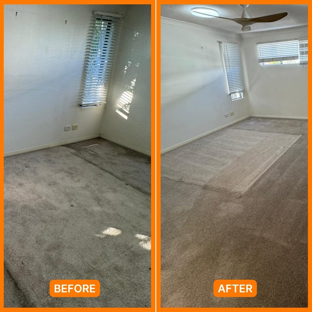 Bedroom carpet before and after steam cleaning during a Brisbane bond clean